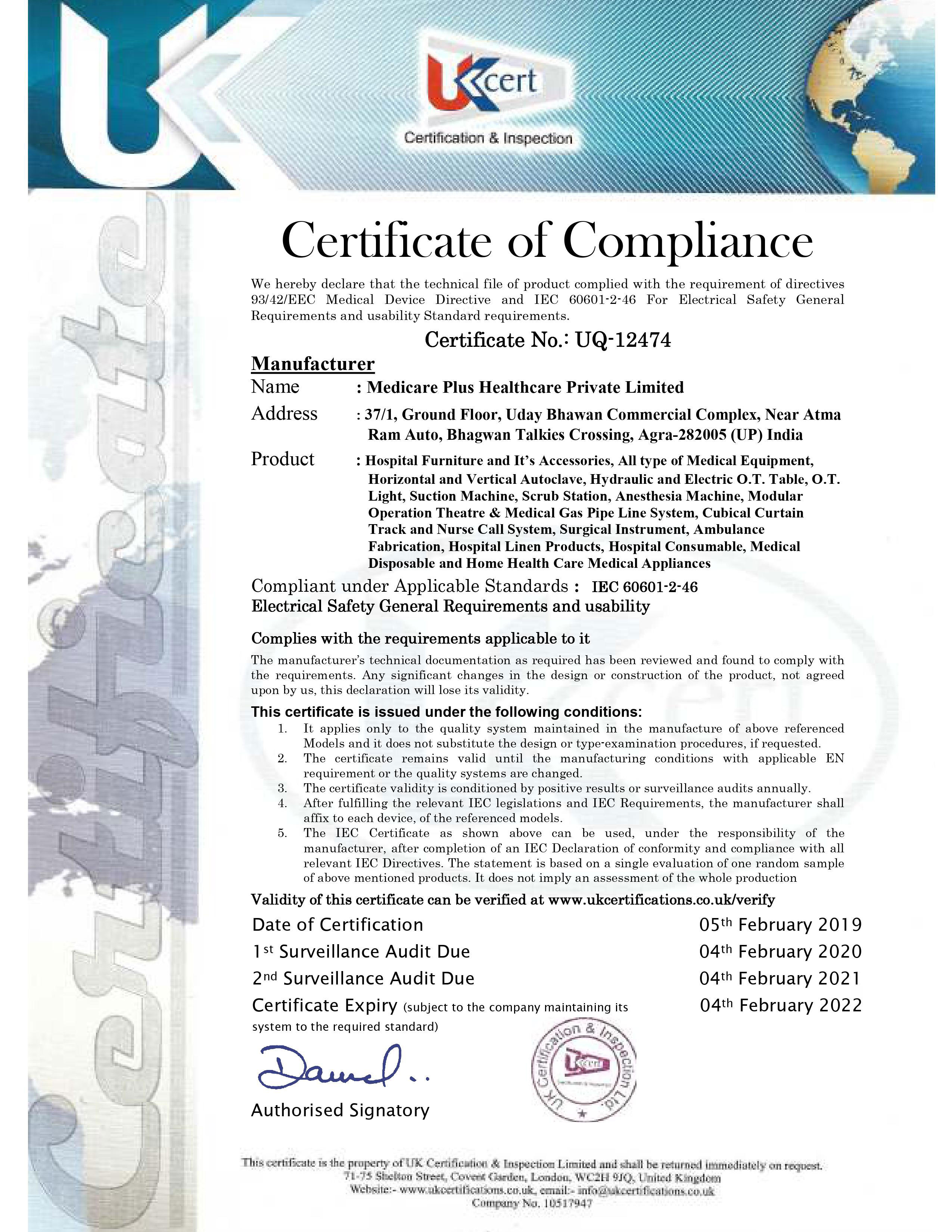 IEC Certificate of Compliance Electrical Safety